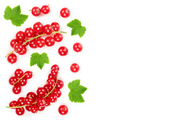 Red currant berry isolated on white background with copy space for your text. Top view. Flat lay pattern