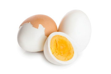 boiled egg and half isolated on white background