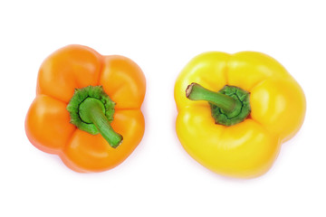 yellow orange sweet bell pepper isolated on white background. Top view. Flat lay