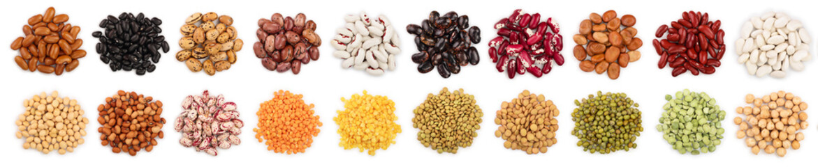 mix legumes isolated on white background. Top view. Flat lay - obrazy, fototapety, plakaty