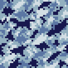 pixelated texture military blue camouflage seamless pattern