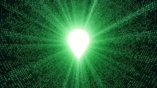 Abstract background with digital tunnel from binary code symbols 1 and 0 as technological sign with shine and light beams. Animation of seamless loop.