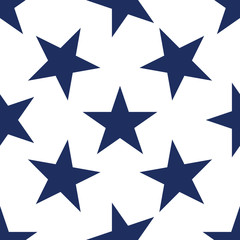 Seamless pattern with blue stars on white background. Vector illustration.