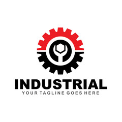 Naklejka premium Industrial logo design vector template with gear icon