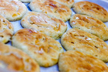 Pancakes on a baking sheet pepared on the coal kitchen.