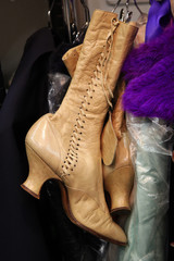Vintage beige boots with lace-up and heel at the flea market