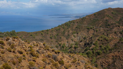 Mediterranean coast, shore or bay seascape Summer day landscape with the sea and trees. Blue Sea scenery with blue sky, Paradise in mediterranean. Holiday and vacation in
