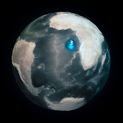 Map of the world without water. All the water on Earth in one place. Water sphere. Climate change, global warming. Physical world. 3d rendering