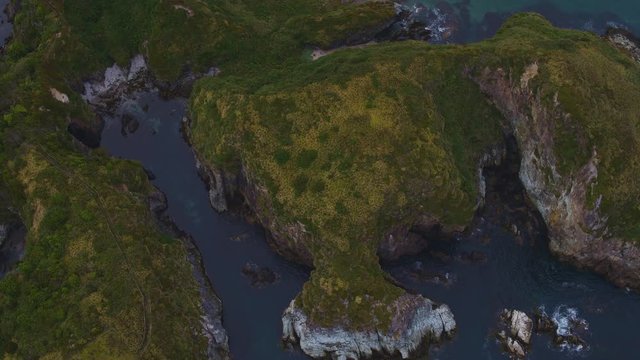 aerial view with drone of the pacific ocean coast of Chilo&eacute; Island