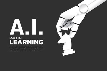 Robot hand move chess on board. Business concept for machine learning and a.i artificial intelligence