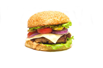hamburger with cutlet on white background 