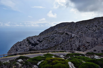 Amazing landscape when driving on an open coastal road winding through to lighthouse Cap Formentor