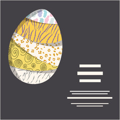 Easter egg composition with text on black background.