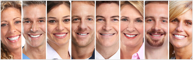 Happy people faces set