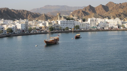 Arabian dhow boat Muscat harbour