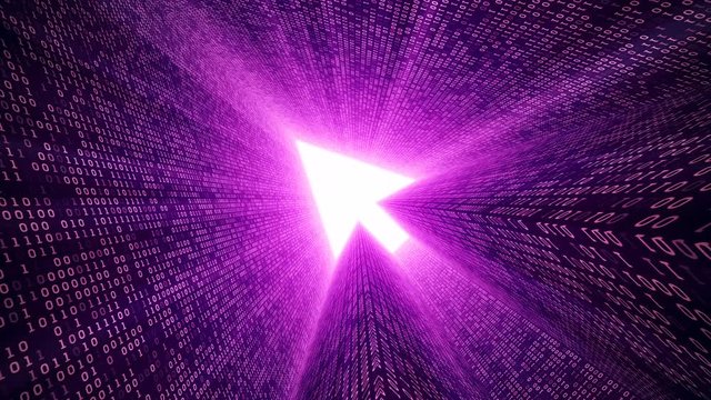 Abstract background with digital tunnel from binary code symbols 1 and 0 as technological sign with shine and light beams. Animation of seamless loop.