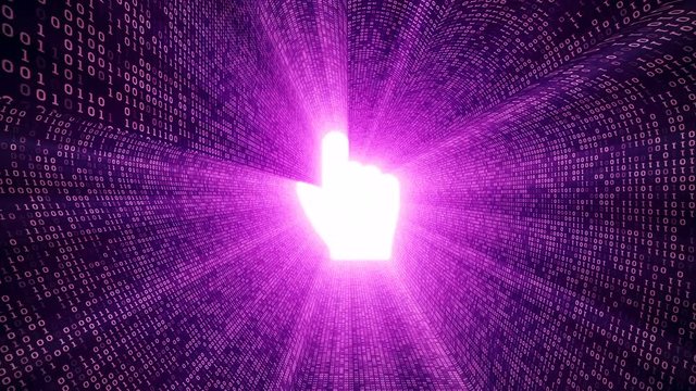 Abstract background with digital tunnel from binary code symbols 1 and 0 as technological sign with shine and light beams. Animation of seamless loop.
