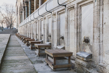 Washing stations for Wudu outside of Süleymaniye Mosque in Istanbul, Turkey
