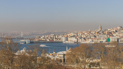 Fototapeta na wymiar Bosphorus Strait and houses on hills in Istanbul, Turkey