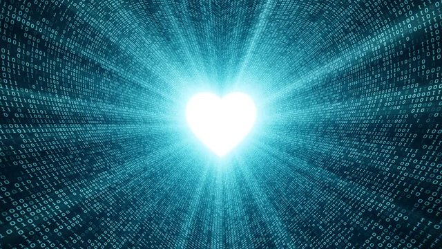 Abstract background with digital tunnel from binary code symbols 1 and 0 as technological sign with shine and light beams. Animation of seamless loop.
