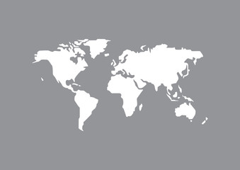 World map  white isolated on gray background