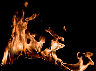 Fire and flame texture isolated on black background
