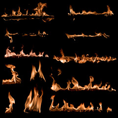 Fire and flame texture isolated on black background