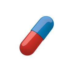 Single Red Blue Pill, on isolated white background - 3D Illustration