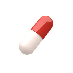 Single Red White Pill, on isolated white background - 3D Illustration