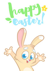 Obraz na płótnie Canvas Cartoon Easter rabbit bunny. Hand drawn lettering poster for Easter.