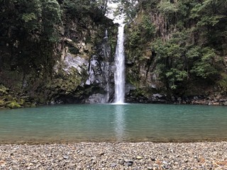 Japan Hyougo Toyooka city Hidaka town waterfall Hattannnotaki  drone shot