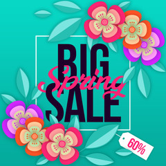 Spring sale background with colorful flower. Can be used for template, banners, wallpaper, flyers, invitation, posters, brochure, voucher discount, special offer, big sale promotion