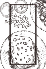 delicious italian food in drawing