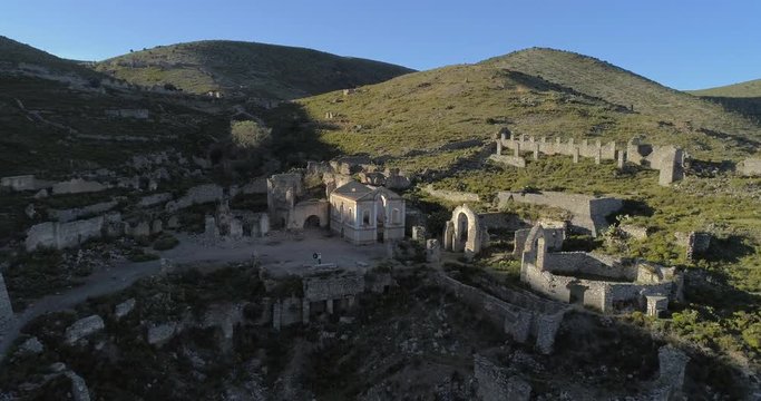 Aerial drone shot of the ruins of Pueblo Fantasma in Real de Catorce, San Luis Potosi, Mexico