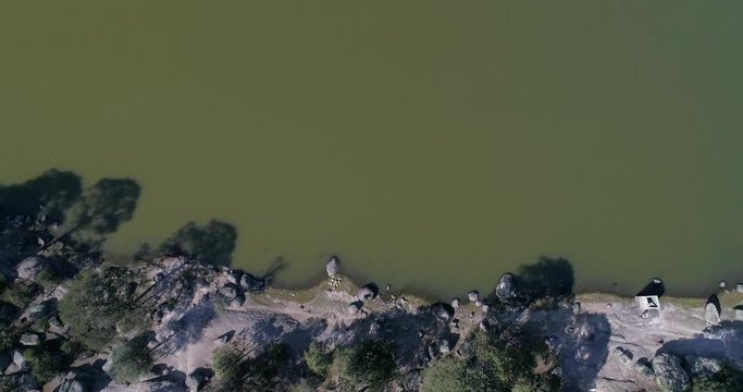 Aerial overhead shot of the Arareco Lake in the Copper Canyon Region, Chihuahua