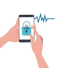 hands with smartphone and padlocked