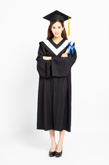 smiling asian girl graduation with diploma