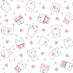 funny cats seamless pattern. modern hand drawn style. design for baby and child