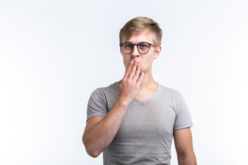 People and emotions concept - Shocked surprised man over white background