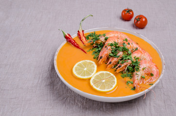 Traditional creamy soup with shrimp