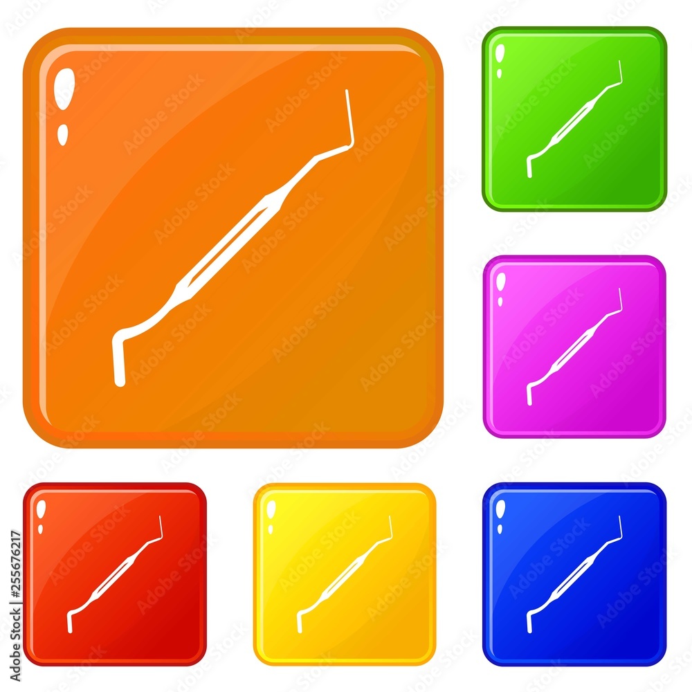 Poster tooth tool icons set collection vector 6 color isolated on white background