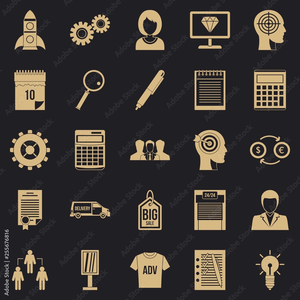 Poster seo business icons set. simple set of 25 seo business vector icons for web for any design