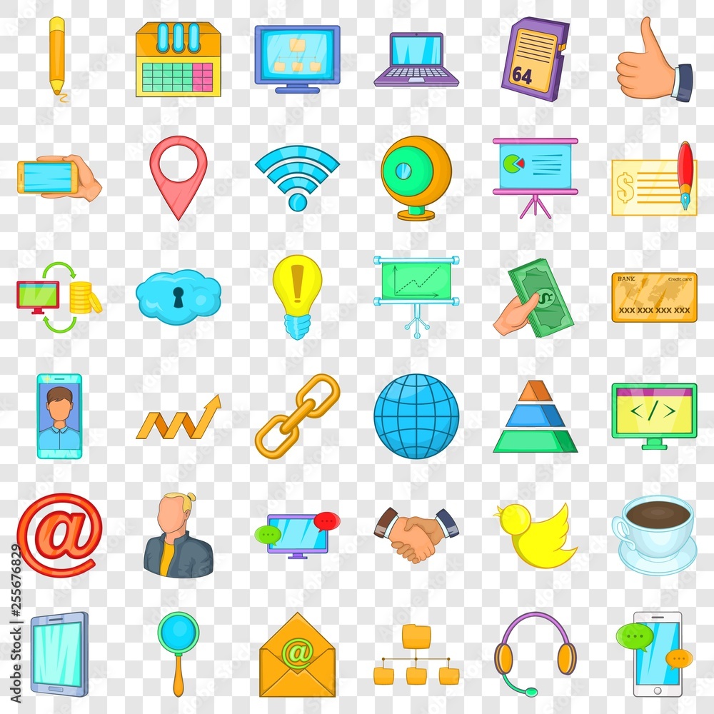 Poster management icons set. cartoon style of 36 management vector icons for web for any design
