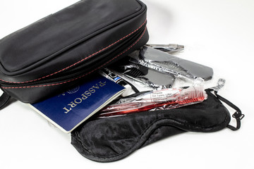 Overnight Travel Kit with items spilling out