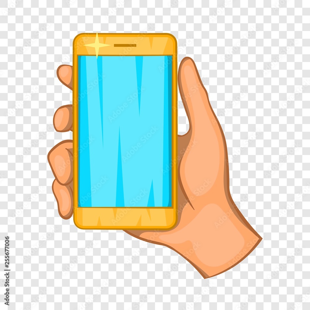Poster selfie stick with mobile phone icon in cartoon style isolated on background for any web design