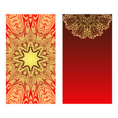 Templates For Greeting And Business Cards. Vector Illustration. Oriental Pattern With. Mandala. Wedding Invitation. Luxury red, sunrise gold color