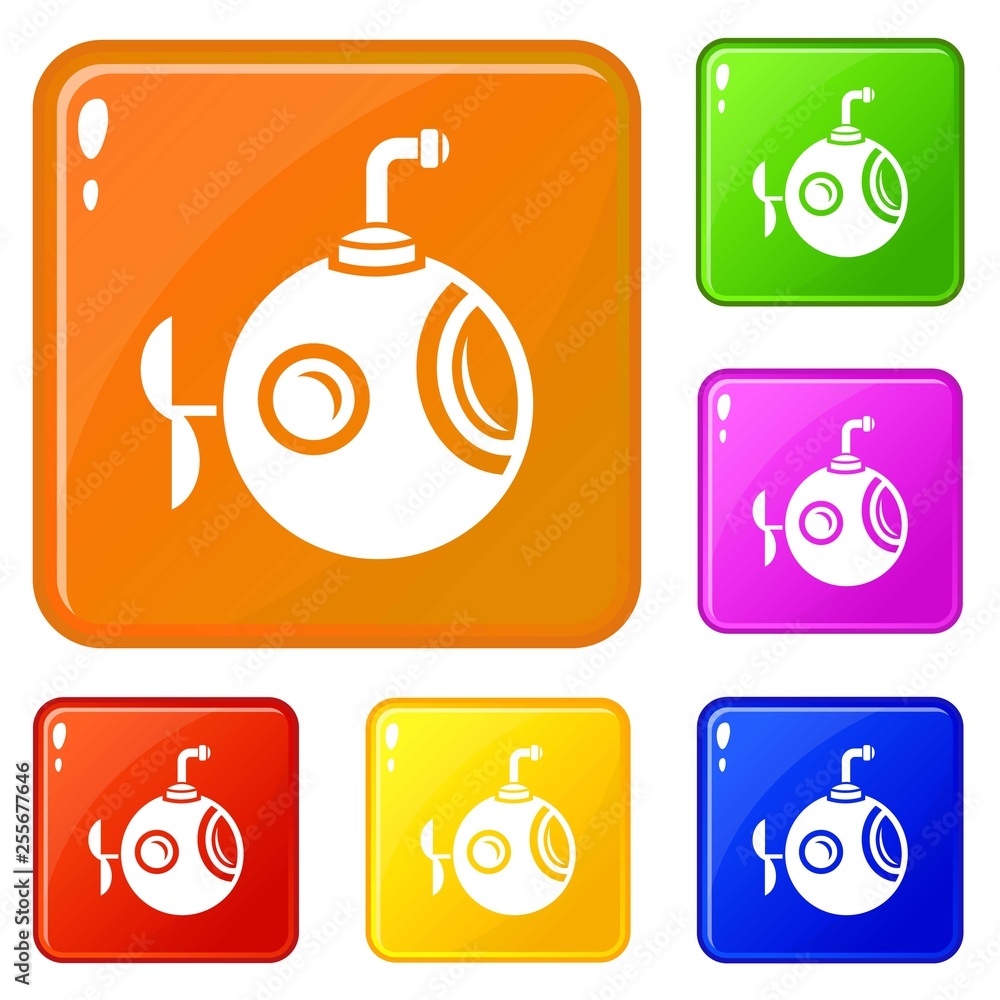 Poster round bathyscaphe icons set collection vector 6 color isolated on white background