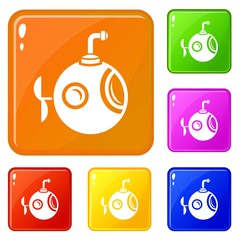 Round bathyscaphe icons set collection vector 6 color isolated on white background