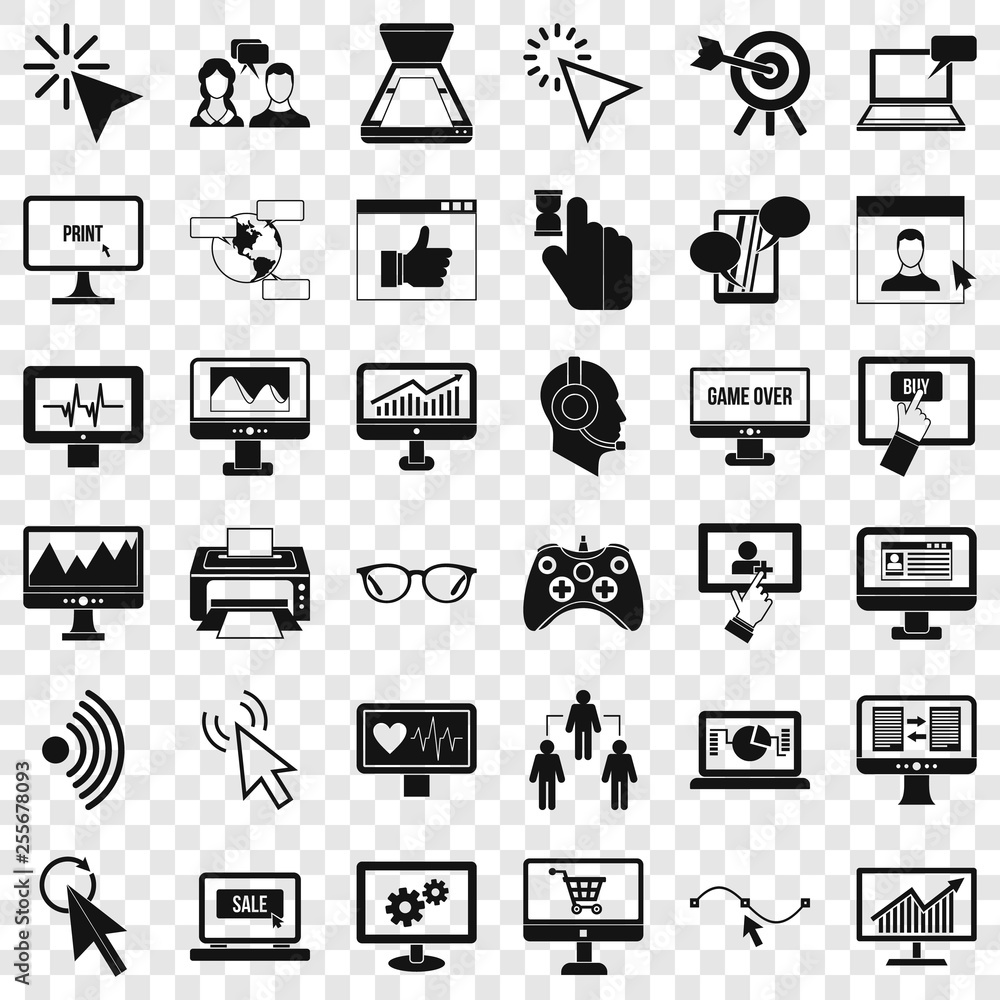 Poster computer network icons set. simple style of 36 computer network vector icons for web for any design