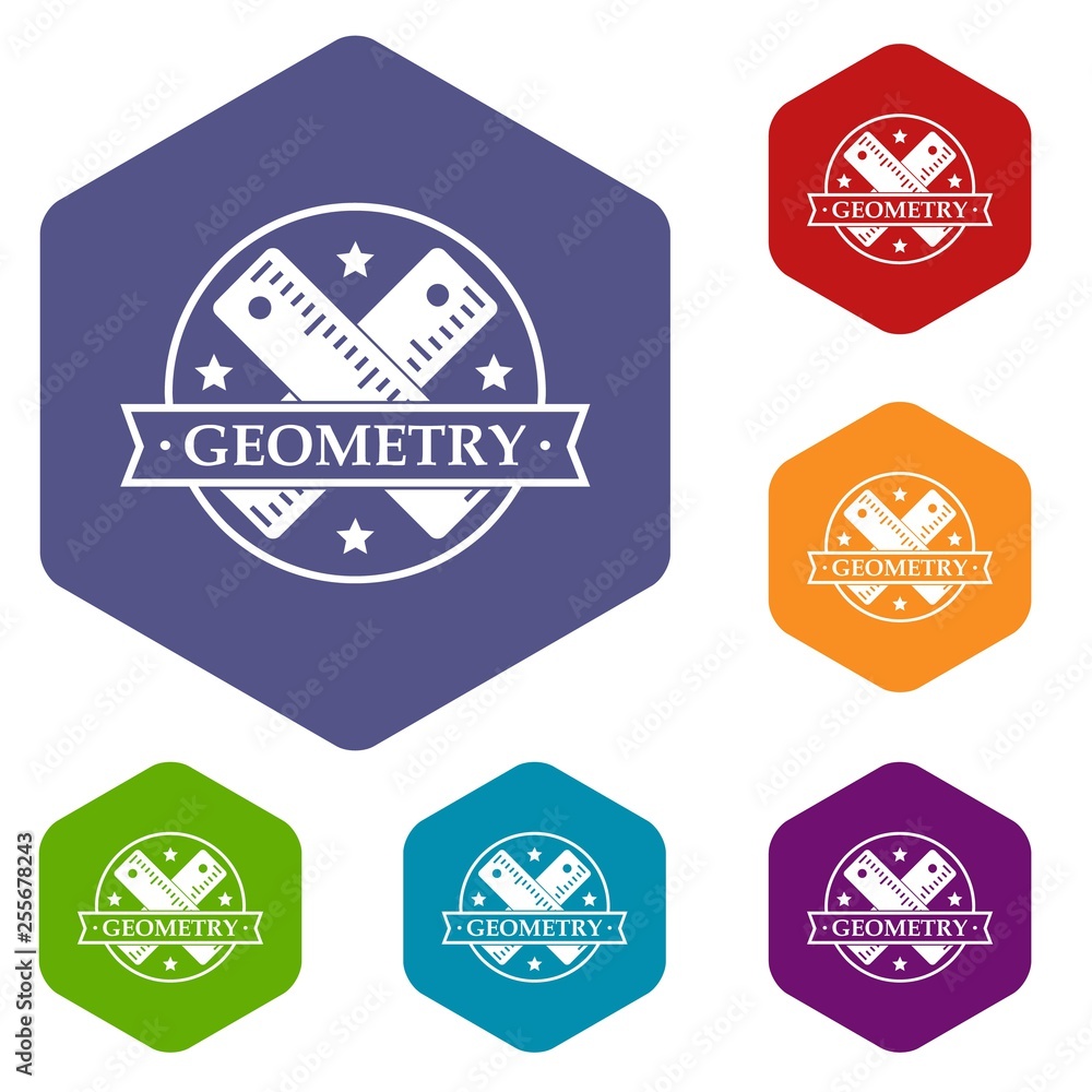 Poster geometry icons vector colorful hexahedron set collection isolated on white